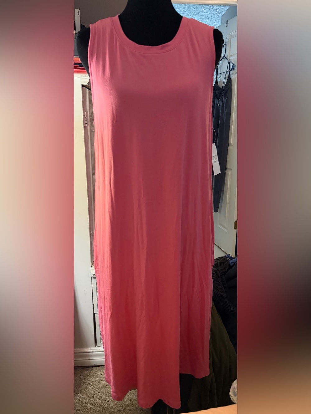 Time and Tru Sleeveless Midi Tank Dress in Coral Pink